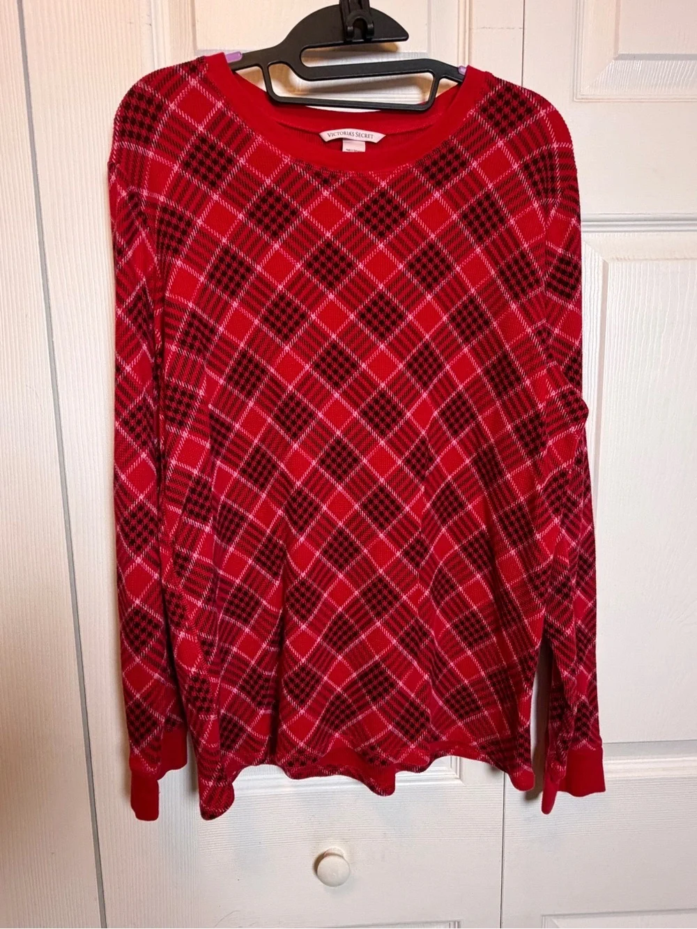 Victoria’s Secret Red Plaid Thermal Pajama Set XL Long Christmas Sleepwear